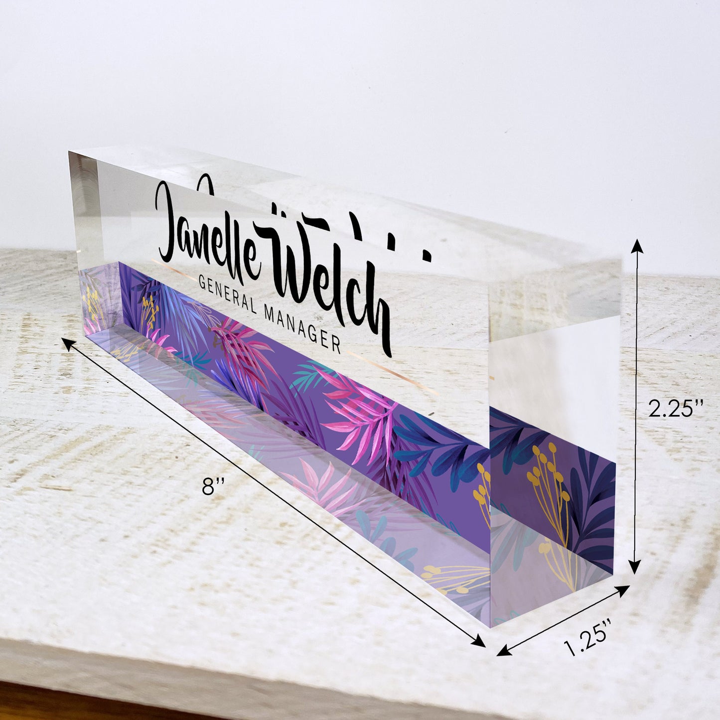 Personalized Desk Name Plate For Office Desk Purple Design On Acrylic Glass Cute Work Promotion Christmas Customized Gifts Office Decor