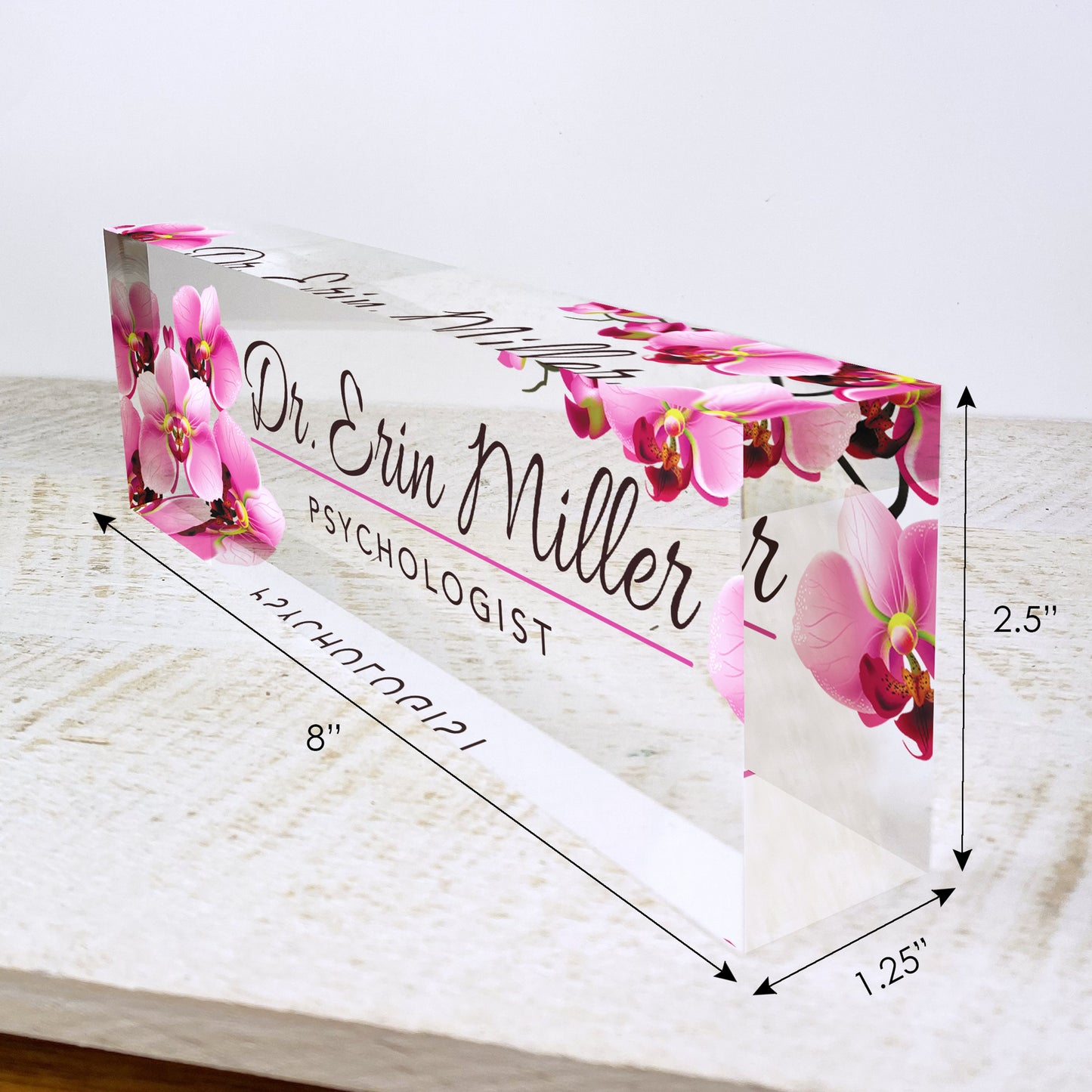 Artblox Office Desk Name Plate Personalized | Custom Name Plates for Desks | Flowers Designs On Clear Acrylic Glass | Office Desk Decor