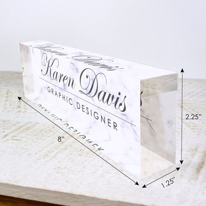 Personalized Desk Name Plate For Office Desk White Marble Design On Acrylic Glass Cute Work Promotion Christmas Customized Gift Office Decor