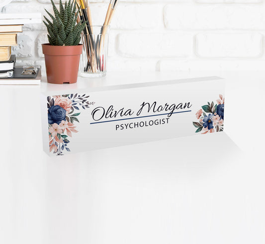 Personalized White Acrylic Thick 8x2.5" - Desk Name Plate Block - Professional Office Decor - Gift for Teacher Co-workers