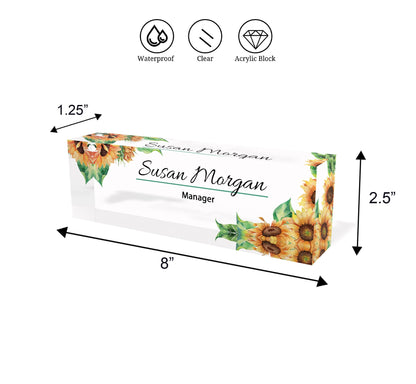 Teacher Name Plate for Desk, Office Name Plate with Flowers, Personalized Desk Sign, Business Gift, Custom Office Decor