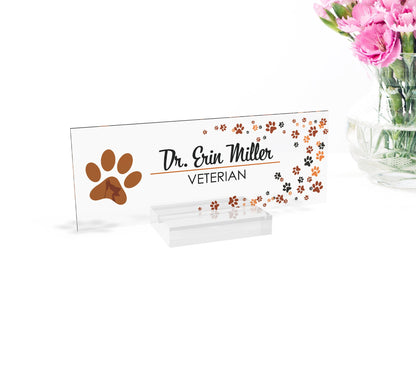 Personalized Veteran name plate for desk with wood stand | entrepreneur office decor | executive acrylic nameplate | teacher gift