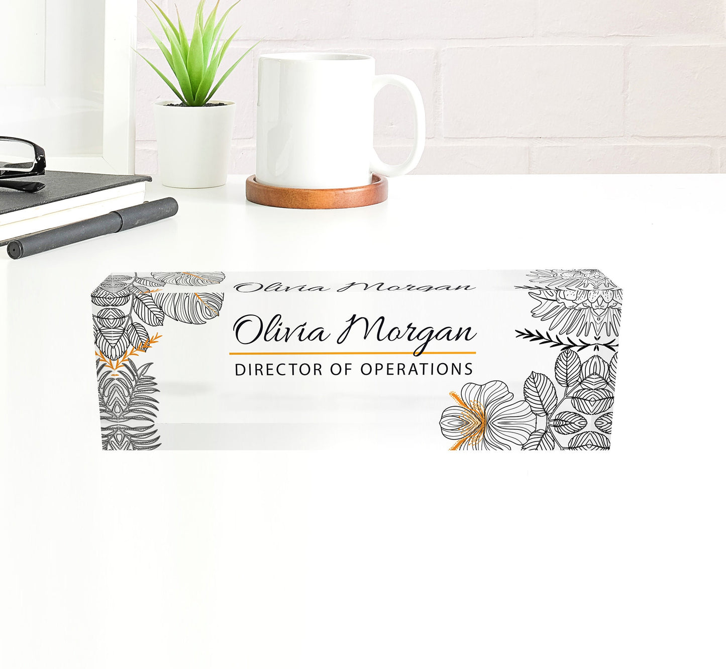 ARTBLOX | Personalized Flower Name Plate for Desk Custom Office Decor Nameplate Sign Office Desk Name Plate Teacher Gift , for woman for man