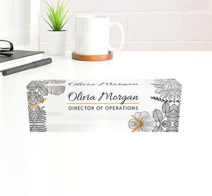 ARTBLOX | Personalized Flower Name Plate for Desk Custom Office Decor Nameplate Sign Office Desk Name Plate Teacher Gift , for woman for man