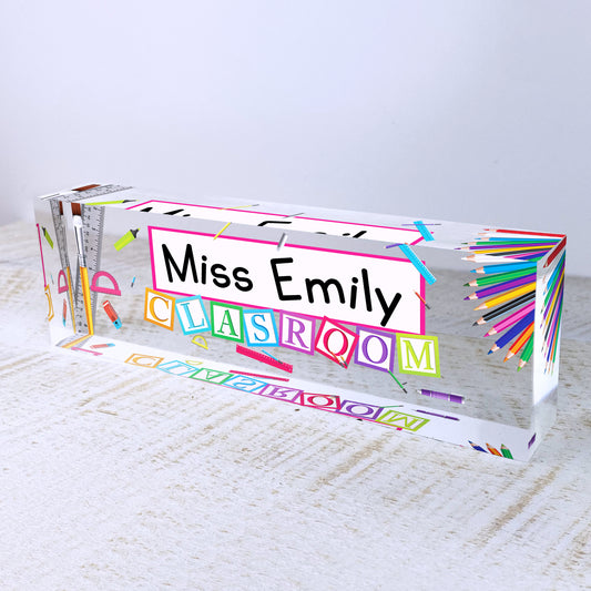 Personalized Desk Name Plate For Office Desk Gold Teacher Design On Acrylic Glass Cute Work Promotion Christmas Customized Gift Office Decor