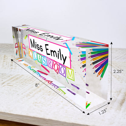 Personalized Desk Name Plate For Office Desk Gold Teacher Design On Acrylic Glass Cute Work Promotion Christmas Customized Gift Office Decor
