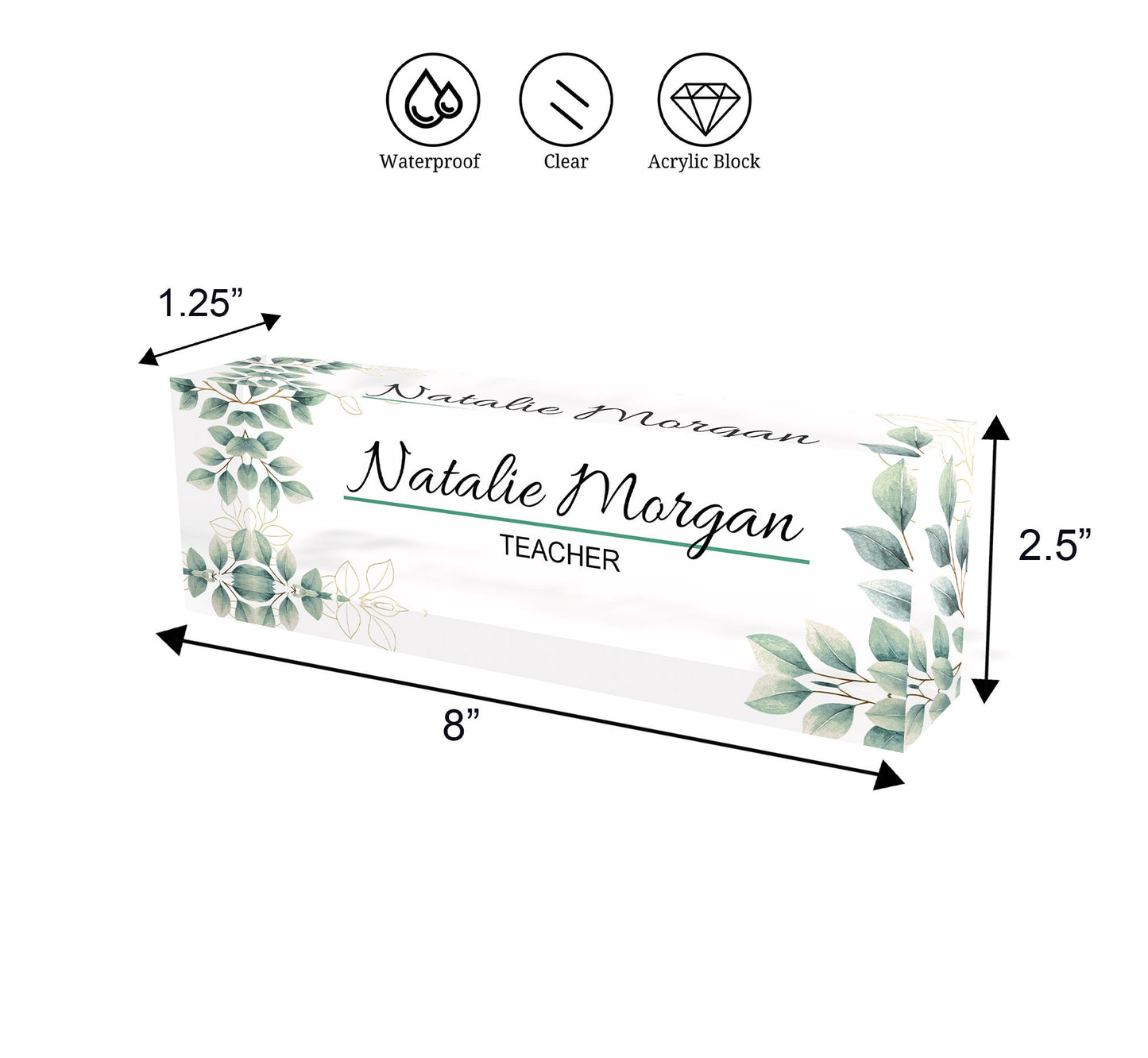 ARTBLOX | Customized Clear Acrylic Thick 8x2.5" - Desk Name Plate Block with Personalized  - Professional Office Decor - Gift for Teacher