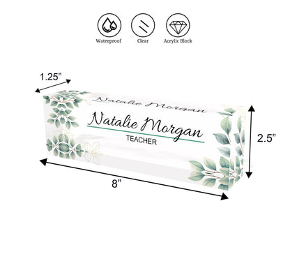 ARTBLOX | Customized Clear Acrylic Thick 8x2.5" - Desk Name Plate Block with Personalized  - Professional Office Decor - Gift for Teacher