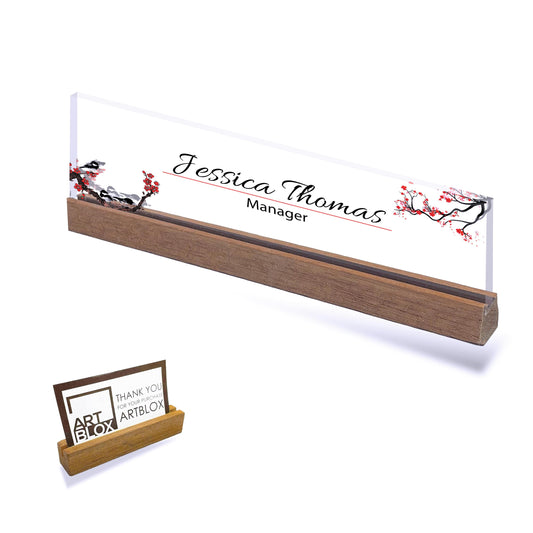 Personalized Office Name Plate for Desk, Christmas Flower Design On Clear Acrylic Glass, Office Desk Decor, Birthday Gift Desk Name