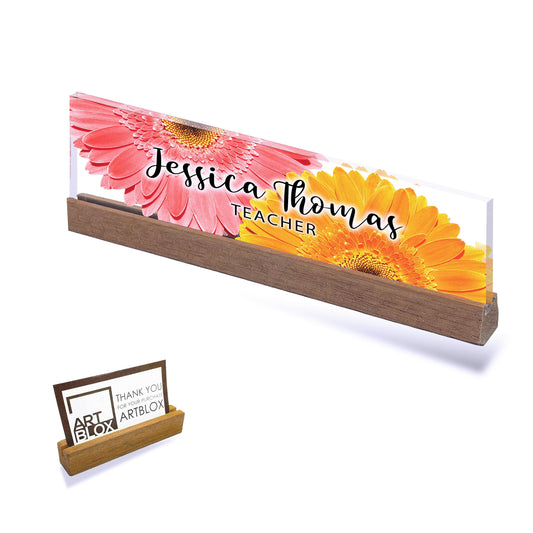 Floral Desk Name Plaque, Christmas Gift for Her, Personalized Name Sign, Name Plaque, Office Decor