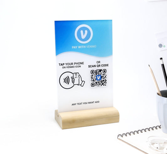Artblox - Personalized business leave a review, qr code sign, google review , venmo, cash app with wood stand and NFC
