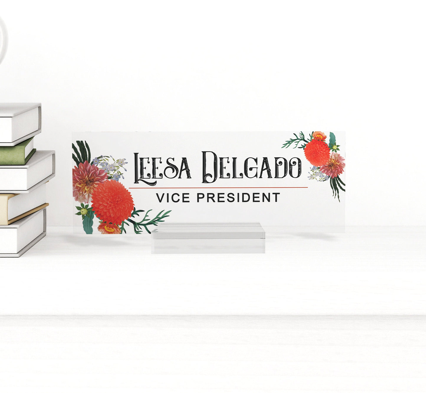 Personalized name plate for desk | black gold marble design on clear acrylic glass | custom office decor nameplate sign | personalized gift