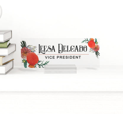 Personalized name plate for desk | black gold marble design on clear acrylic glass | custom office decor nameplate sign | personalized gift