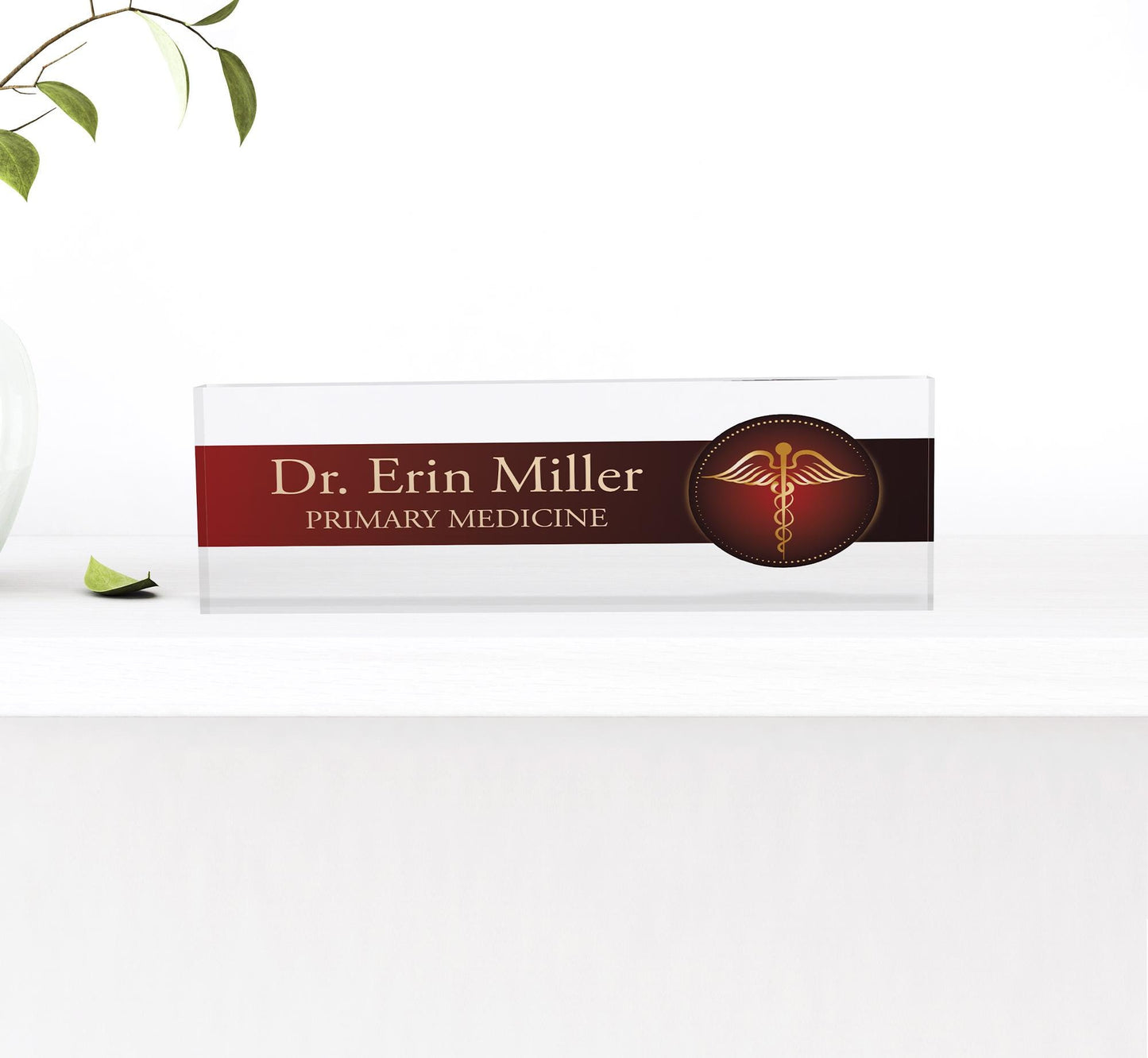Desk Clear Acrylic, Green Leaf Desk Name Plate, Office Decor, Custom Name Plate, Personalized Gift, Gift for Her, Graduation Gift
