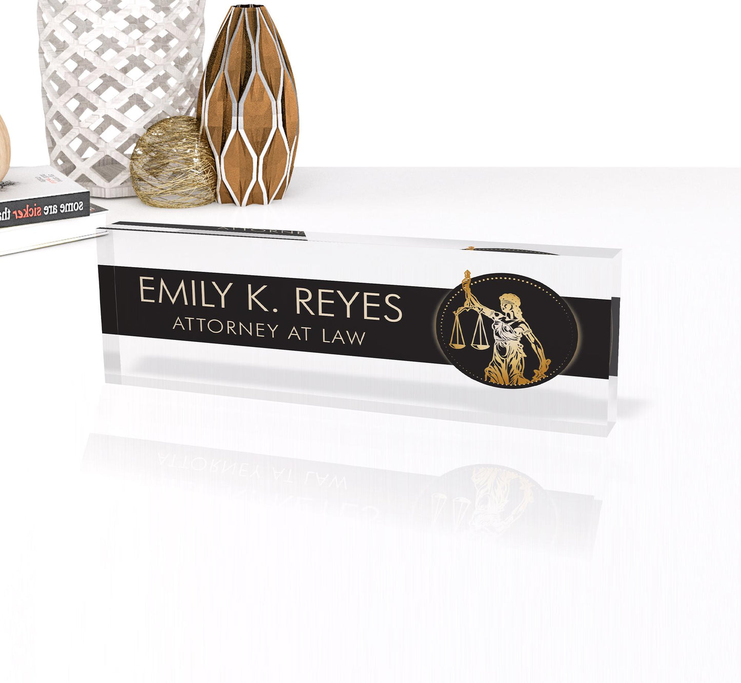 Desk Name Plate Pink Flowers Personalized Office Desk Name Plate with Pink Flowers On Clear Acrylic Custom Decor Name Sign Unique Gifts