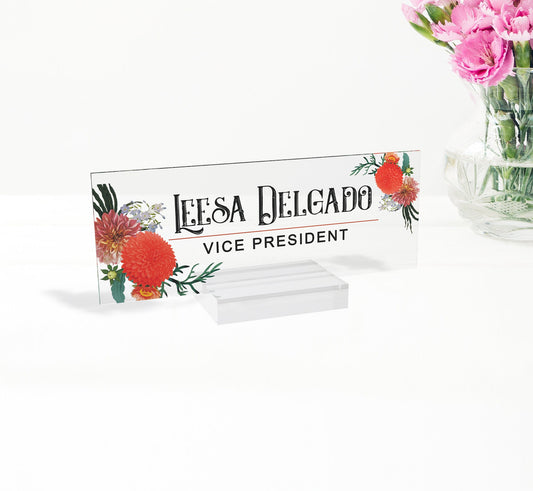 Personalized name plate for desk | black gold marble design on clear acrylic glass | custom office decor nameplate sign | personalized gift