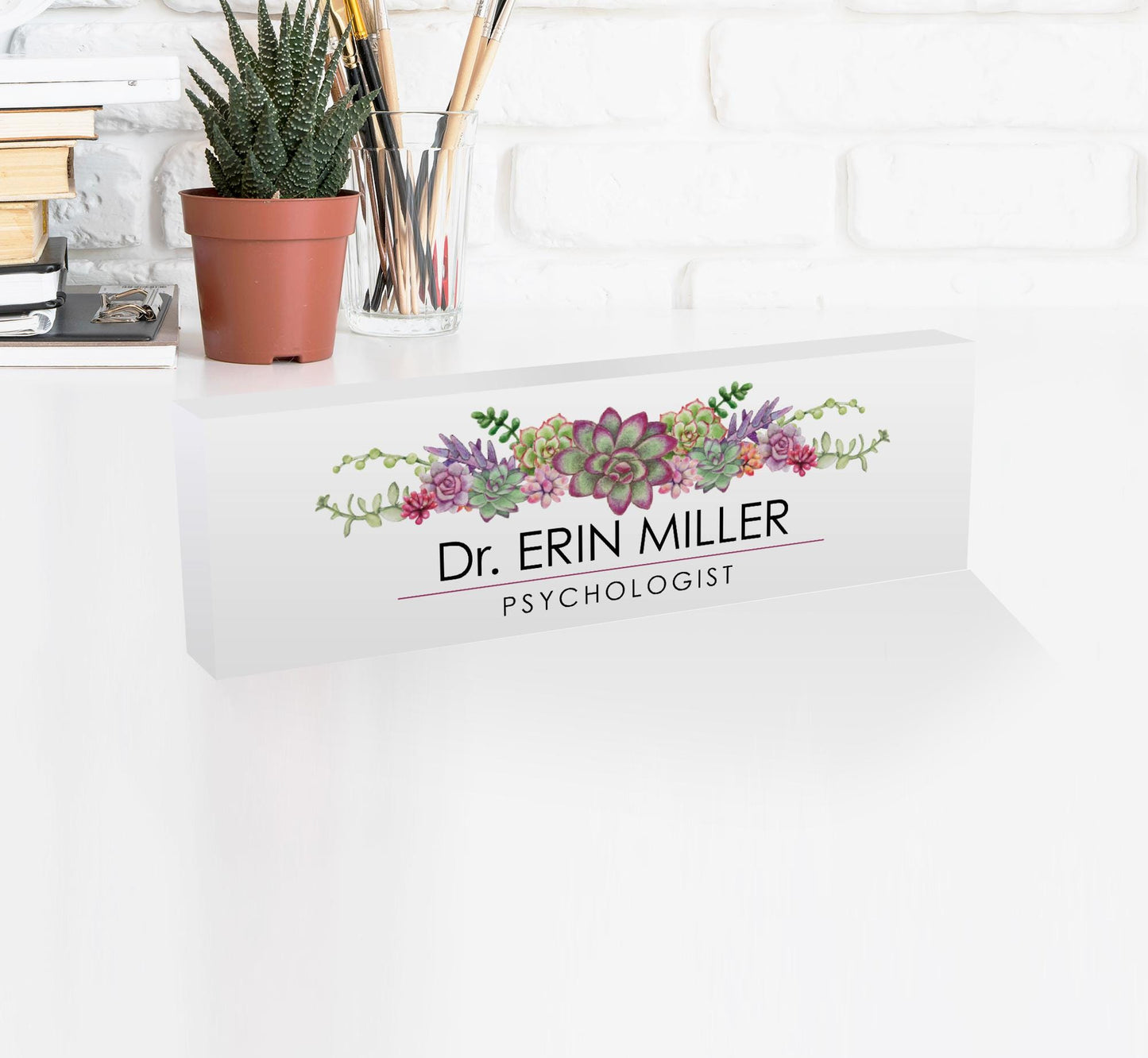 Custom Acrylic Desk Name Plate Elegant Office Decor for Women Professional Gift for Boss Christmas - White Solid Acrylic 1" Thick