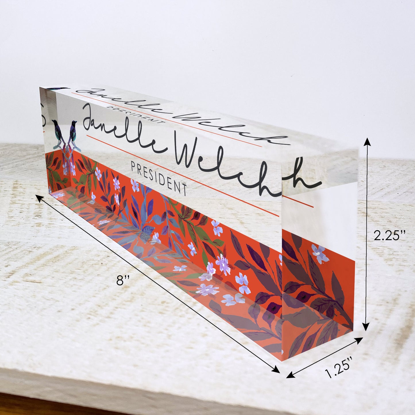 Personalized Name Plate for Desk | Bird Singing Design On Clear Acrylic Glass | Custom Office Decor Nameplate Sign | Personalized Gift