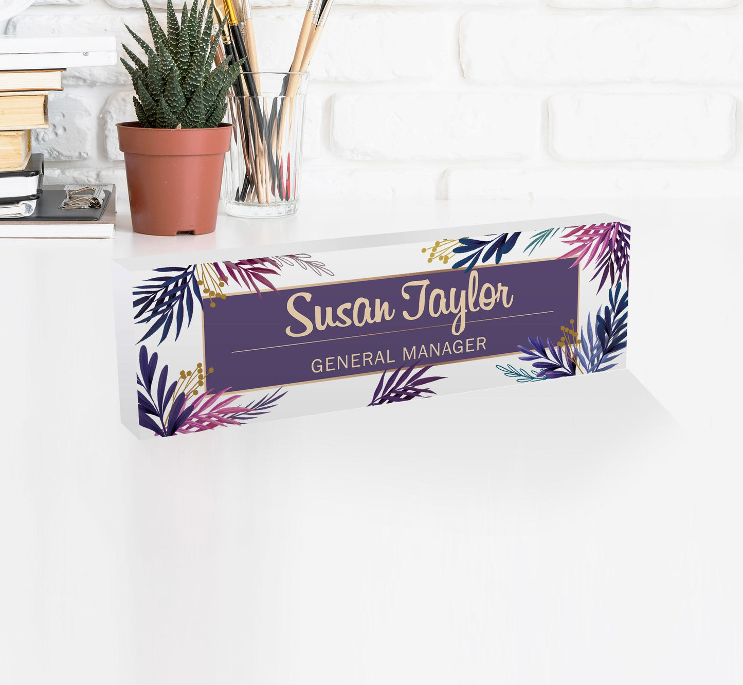 Personalized Acrylic Name Block (White) - Minimal Executive Desk CEO Sign, Job Office Teacher or Promotion Gift