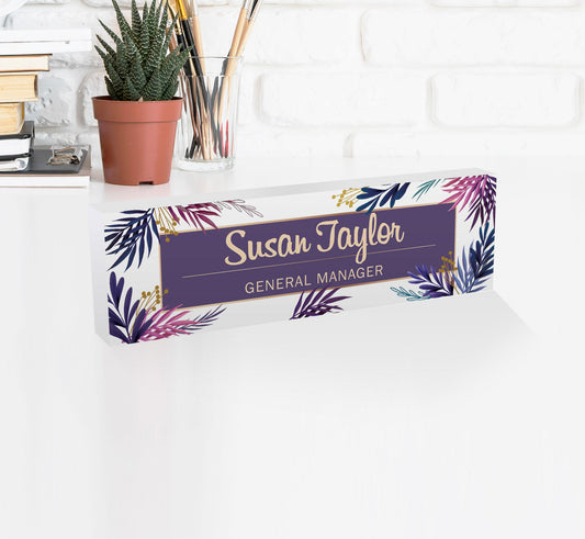 Personalized Acrylic Name Block (White) - Minimal Executive Desk CEO Sign, Job Office Teacher or Promotion Gift
