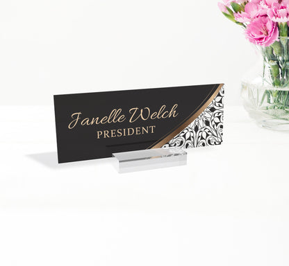Personalized Name Plate for Desk, Clear Acrylic Glass Name Plate, Custom Office Decor, Flower Nameplate Sign, Personalized Gift
