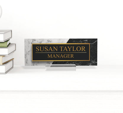 Personalized desk name plate for office Black Marble acrylic glass cute work promotion christmas customized gifts office decor