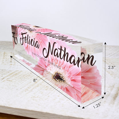 Personalized Desk Name Plate| Daisy Design Office Desk Decor On Clear Acrylic Glass | Custom Nameplate Sign | Personalized Gift
