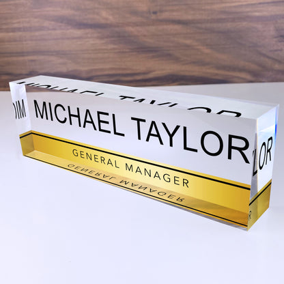 Personalized Desk Name Plate For Office Desk Gold Stripe Design On Acrylic Glass Cute Work Promotion Christmas Customized Gifts Office Decor