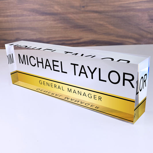 Personalized Desk Name Plate For Office Desk Gold Stripe Design On Acrylic Glass Cute Work Promotion Christmas Customized Gifts Office Decor
