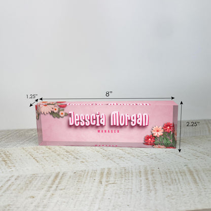 Desk 3D Name Plate, Acrylic Desk Name Plate for Women, Custom Desk Plaque, Professional Gift for Boss, Office Gifts Cherry Floral 3D Text