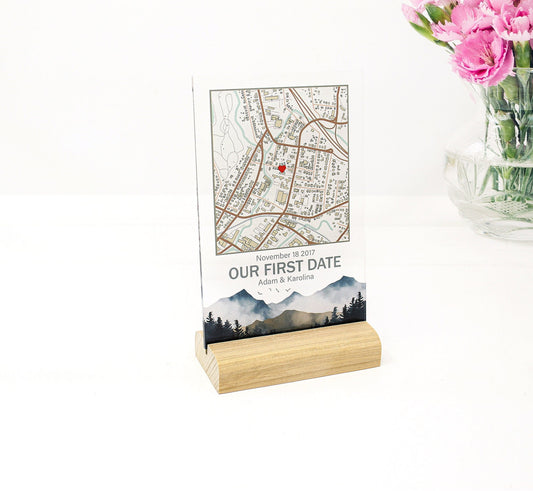 Personalized our first date map, acrylic plaque where we met, anniversary gift, custom couple gift, minimalist home decor, mountain