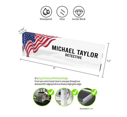 CUSTOM Name Desk Plate, Personalised Name Sign Plaque for Office Decor, Clear Acrylic Block, Coworker Teacher New Job PHD Secret Santa Gift