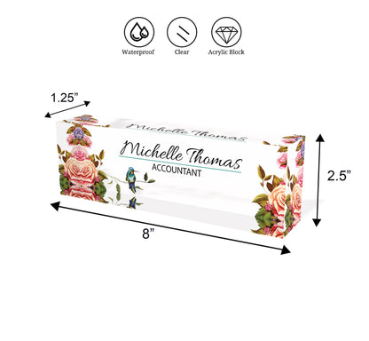 ARTBLOX | Custom Acrylic Name Plate Personalize Desk Plaque for Office Hospital Teacher Decoration Birds Design
