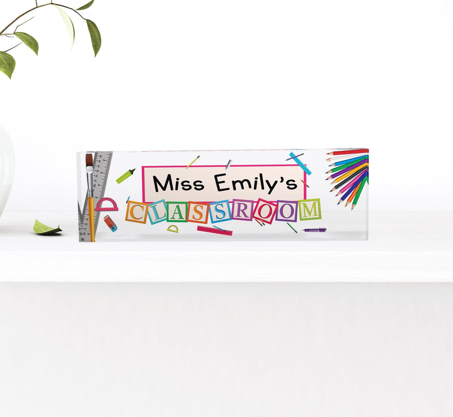 Personalized Name Plate for Desk, Wild School Design On Clear Acrylic Glass, Custom Office Decor Nameplate Sign, Personalized Gift