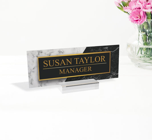 Personalized desk name plate for office Black Marble acrylic glass cute work promotion christmas customized gifts office decor