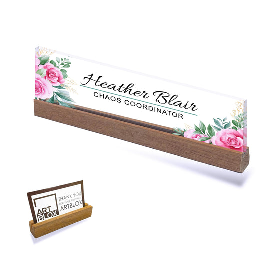 Personalized Name Plate for Desk, Custom Office Decor, pink flower, Coworker Gift, Desk Nameplate, Desk Sign, Office Gift, Promotion Gift