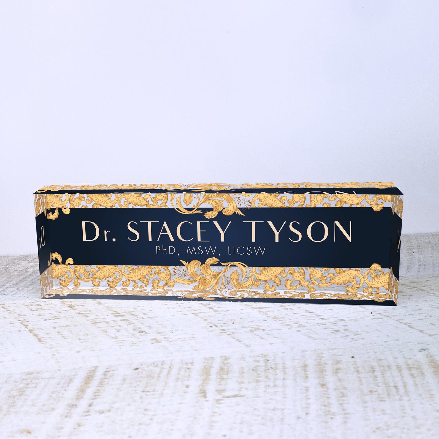 Personalized Name Plate for Desk | Leaf Gold Design On Clear Acrylic Glass | Custom Office Decor Nameplate Sign | Personalized Gift