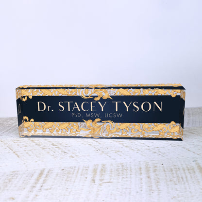 Personalized Name Plate for Desk | Leaf Gold Design On Clear Acrylic Glass | Custom Office Decor Nameplate Sign | Personalized Gift