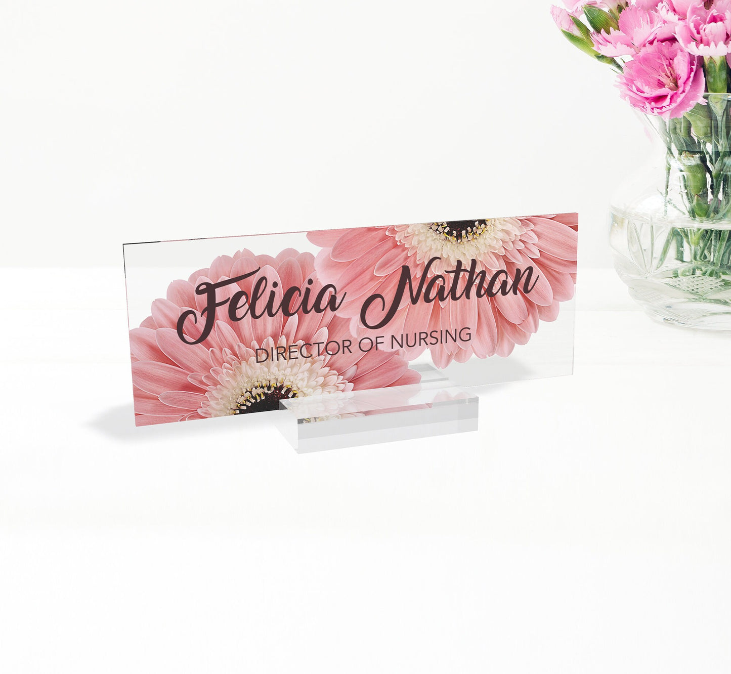 Personalized Name Plate for Desk | Green Leaves On Clear Acrylic | Office Desk Decor | Phd Gift | Daughter Gift | New Job Gift