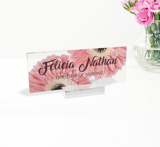 Personalized Name Plate for Desk | Green Leaves On Clear Acrylic | Office Desk Decor | Phd Gift | Daughter Gift | New Job Gift