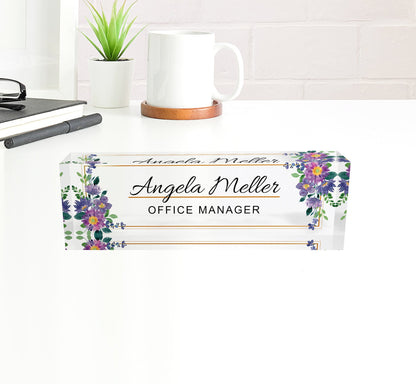 Flower Office Sign, Personalized Sign Plaque, Executive Acrylic Name Plate, Desk Name Plate, Office Name Plate, Office Gift, Name Sign