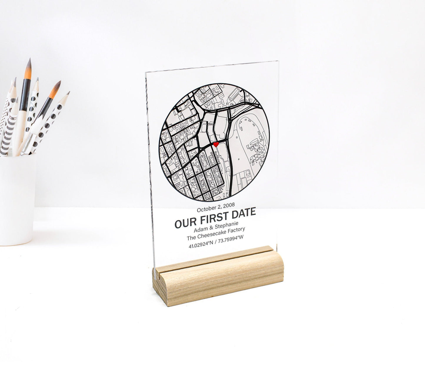 Personalized gift acrylic map our first date, home with glass stand for mother, wife, girlfriend, husband, boyfriend, christmas