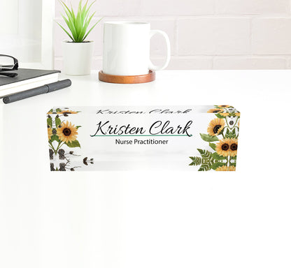 Teacher Name Plate for Desk, Office Name Plate with Flowers, Personalized Desk Sign, Business Gift, Custom Office Decor
