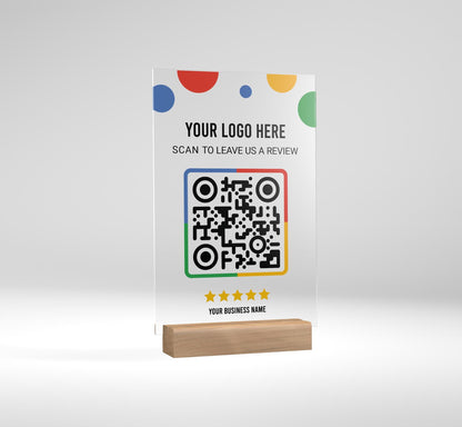 Please Leave Us A Review — Custom QR Code Acrylic Display, Easy Online Feedback, Acrylic Plaque with Clear Custom Stand, Restaurant Reviews