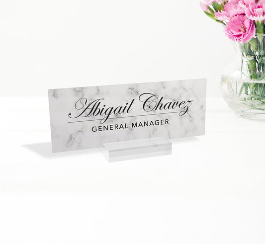 White Marble desk name plate custom personalized desk sign, office gift, office sign desk accessories name plaque