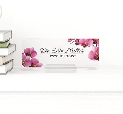 Office desk name plate | custom name plates made from glass-like acrylic | personalized desk accessory