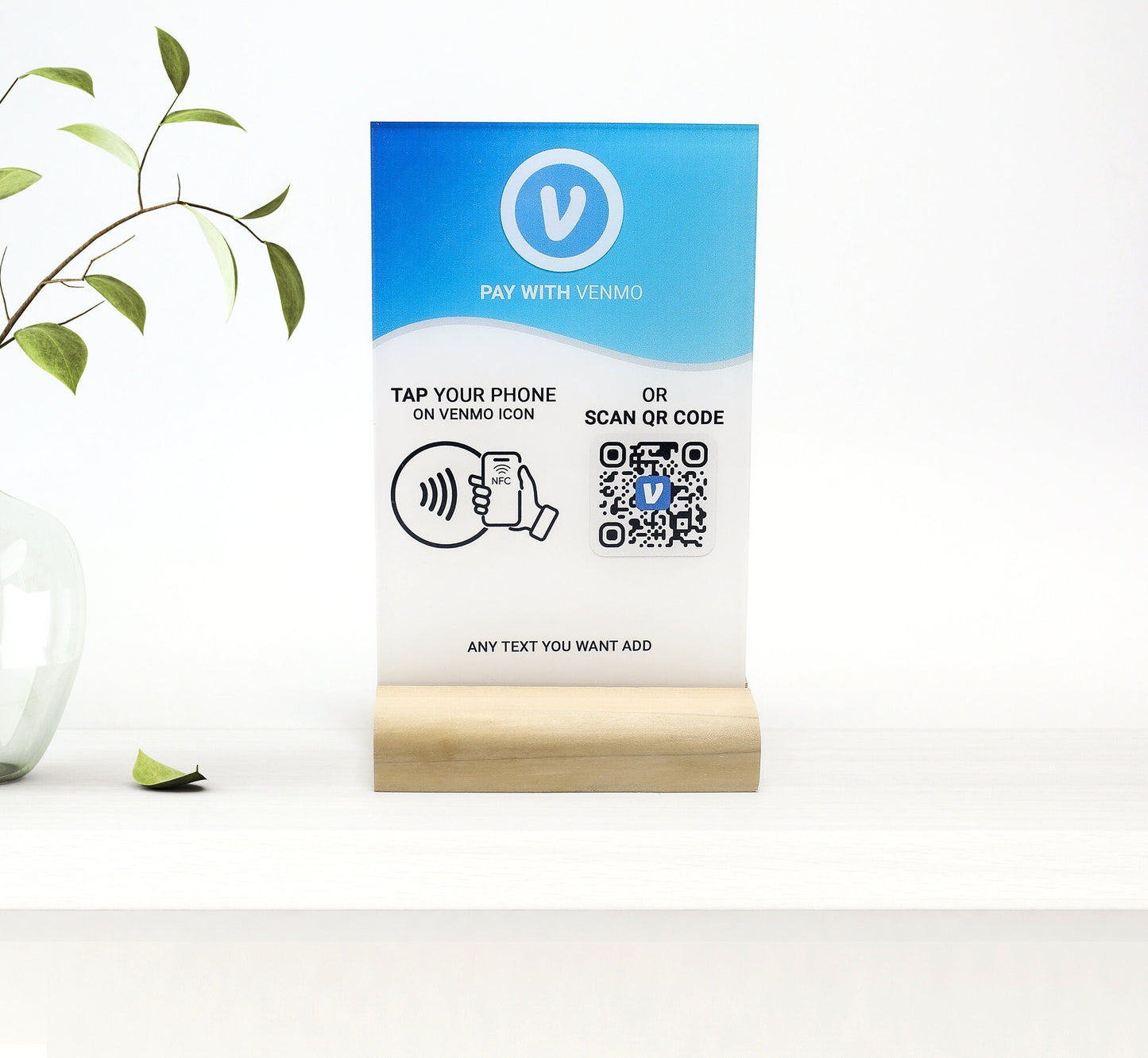Artblox - Personalized business leave a review, qr code sign, google review , venmo, cash app with wood stand and NFC