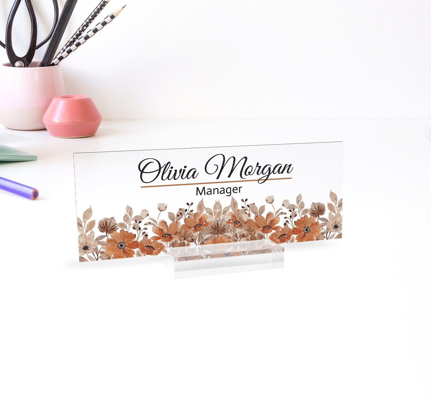 Artblox - Personalized desk acrylic plaque with wooden base, custom office decor nameplate sign, desk sign, gift for men