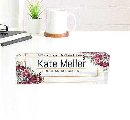 Personalized name plate, office desk gifts, name plate for graduation, glassacrylic, name plaque, nurse gift, gift new office, flower