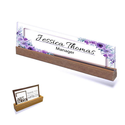 Green Floral Name Plate, Personalized Name Plate for Desk, Crystal Desk Name Plate, Executive Office Desk Sign, Office Custom Name Plaque
